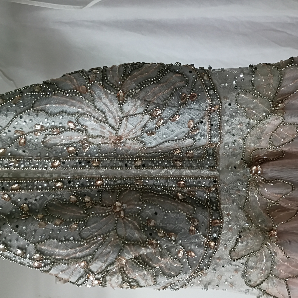 Glamour Pink and Gray Embellished Strapless Gown